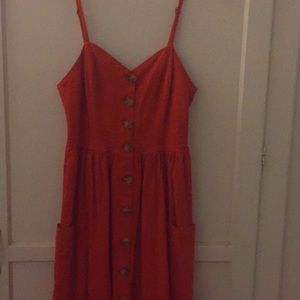 Red linen dress